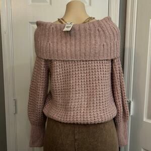 Express Off-the-Shoulder Chunky Knit Sweater Blush Pink XS NWT cozycore